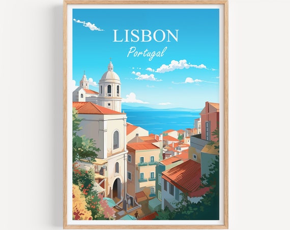 Lisbon Poster Wall Art Travel Illustration Portugal Vintage Print Gift For Friends
