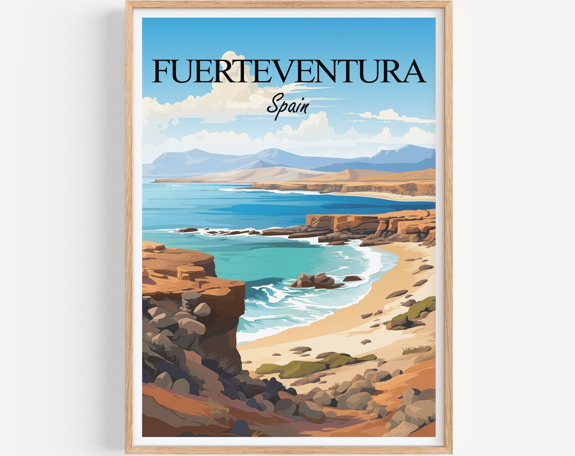 Fuerteventura Spain Rugged Volcanic Coastline Turquoise Waves Poster