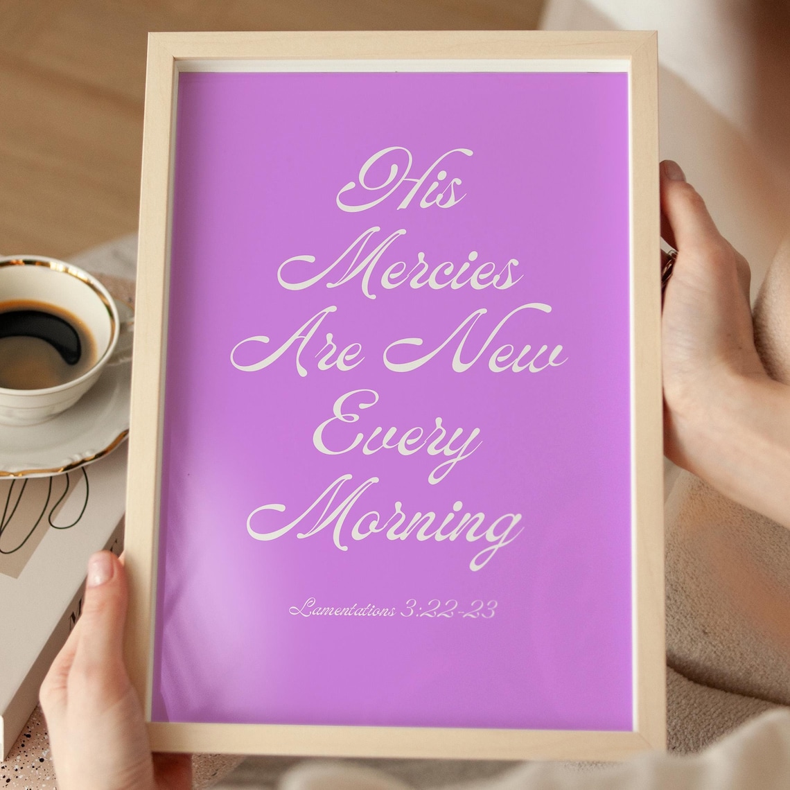 His Mercies Are New Every Morning Lamentations White on Purple Poster