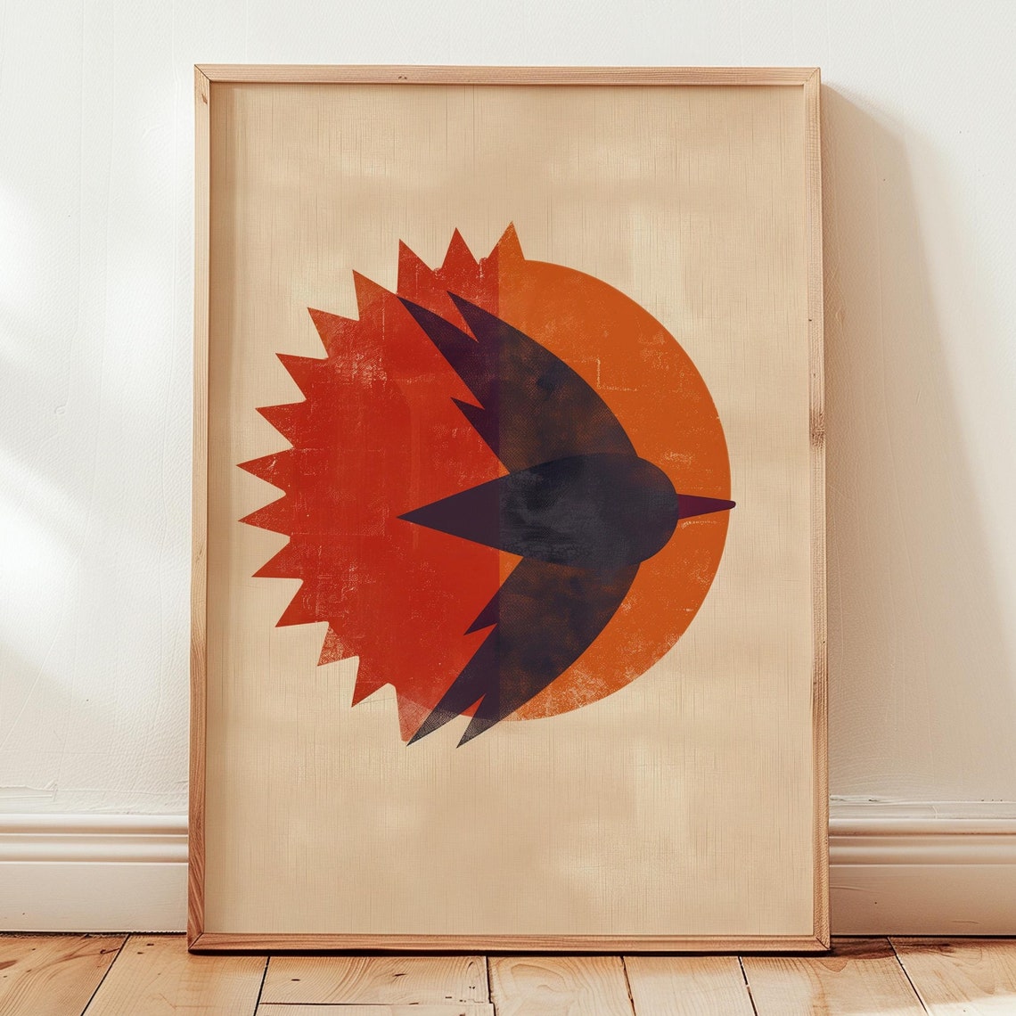 Abstract Sun Bird Southwestern Silkscreen Orange Sun Boho Wall Art