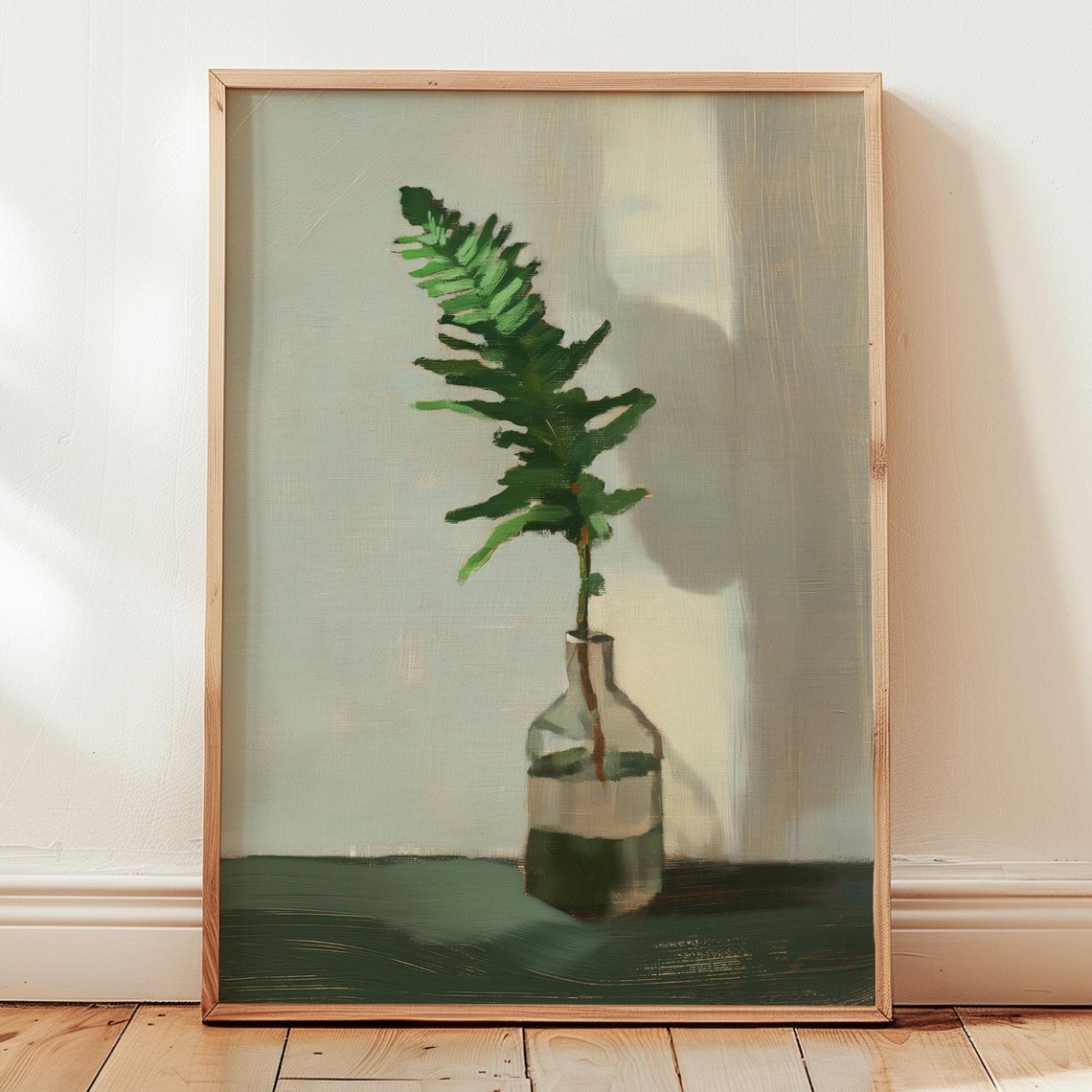 Fern Print Botanical Oil Painting Style Moody Green Wall Art