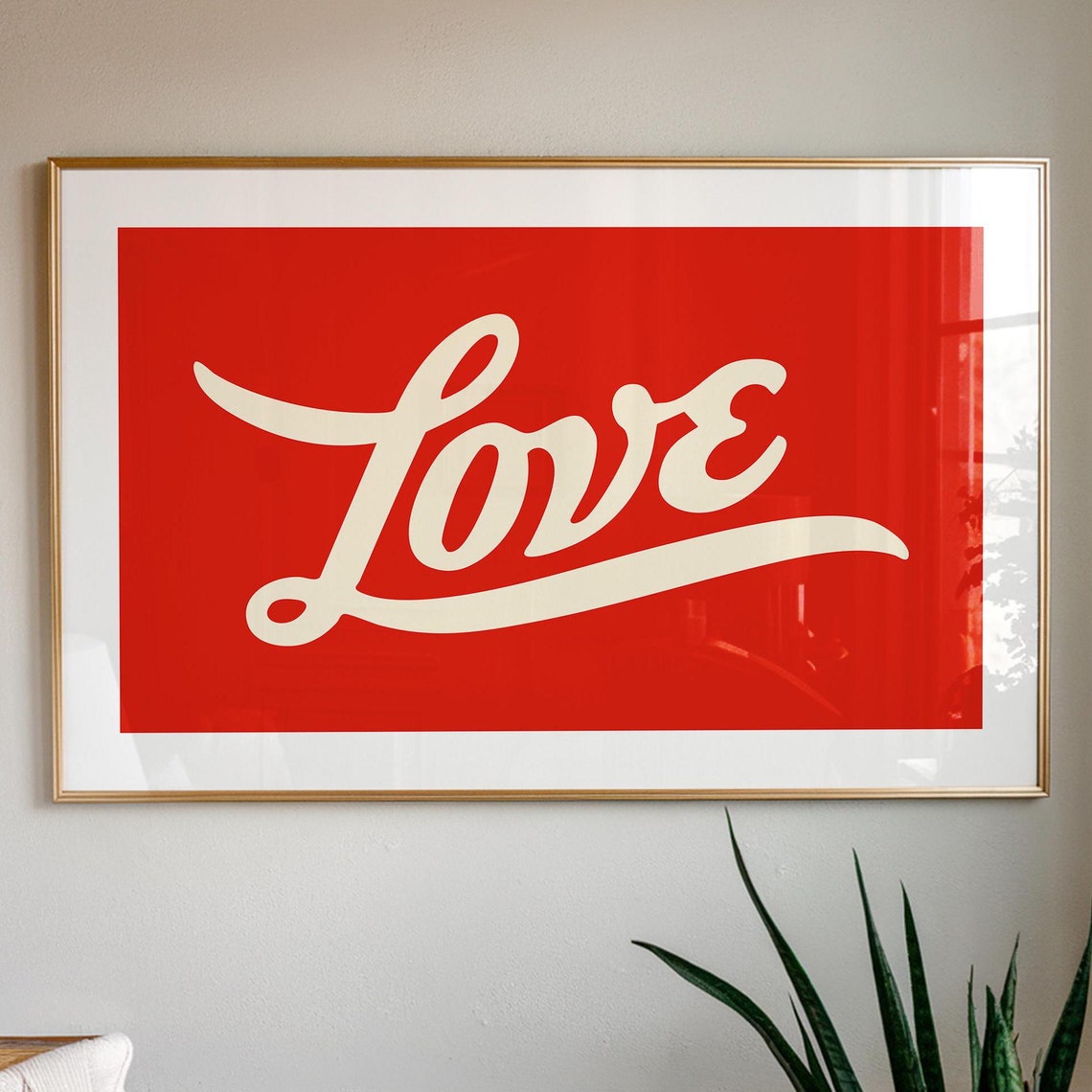 Love Script Red Typography Bold Retro Romantic Kitchen Wall Poster