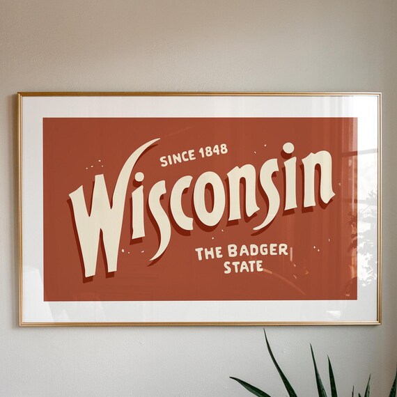 Retro Wisconsin Poster, Badger State Travel Art