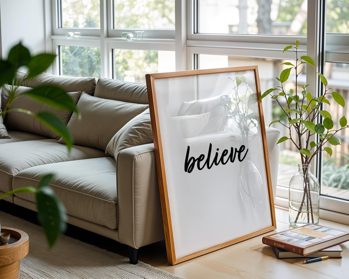 Believe Elegant Script Inspirational Quote Poster for Minimalist Home Decor - Image 2
