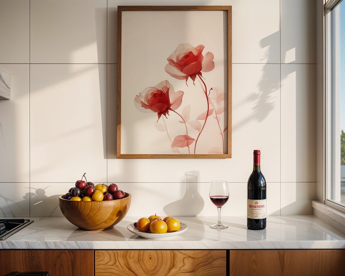 Elegant Red Roses Art Print, Kitchen Decor