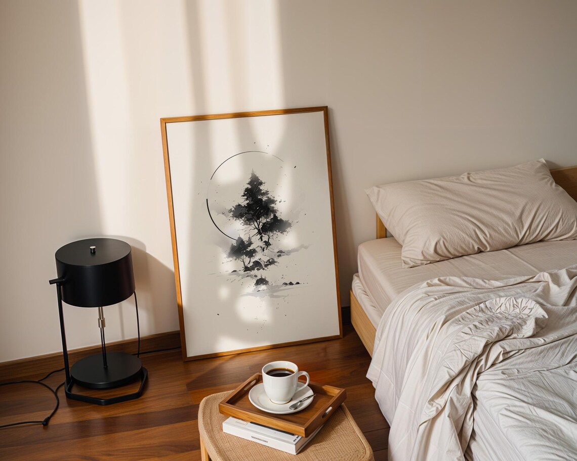 Black Ink Tree With Circle, Minimalist Art Print - Image 4