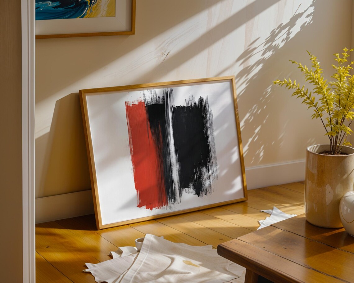 Black And Orange Double Paint Stroke Poster Modern Art Wall Art For Home Office Decor - Image 2