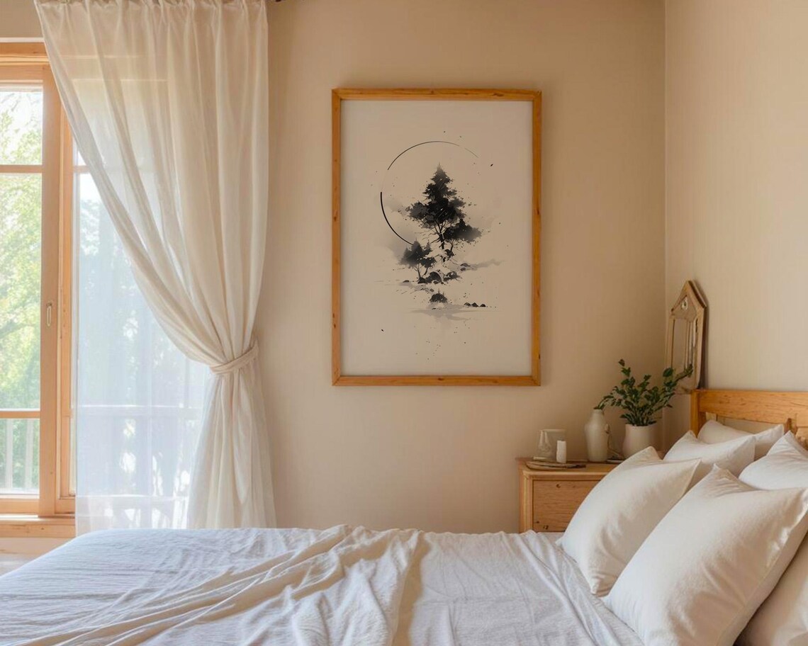 Black Ink Tree With Circle, Minimalist Art Print - Image 5