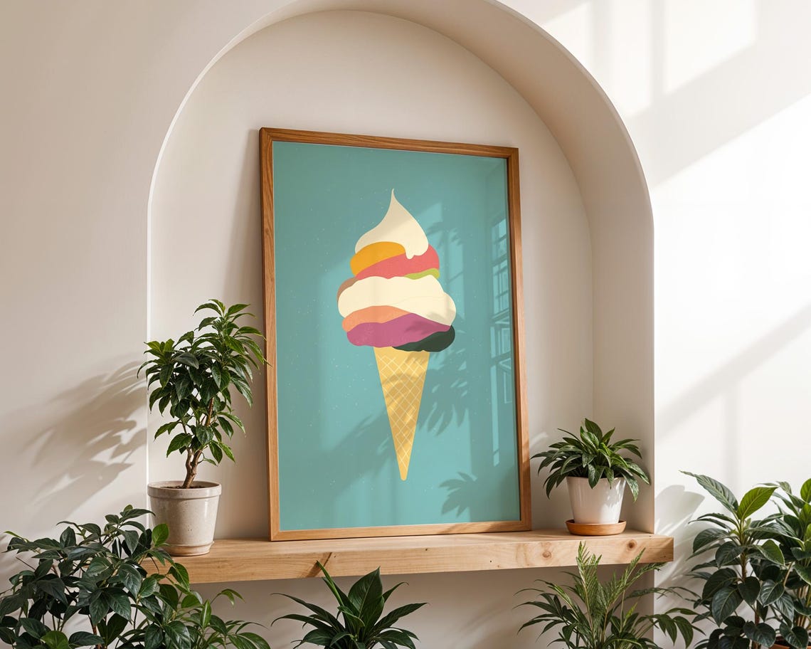 Minimalist Ice Cream Cone Poster Wall Art For Home Kitchen Room Decor - Image 2