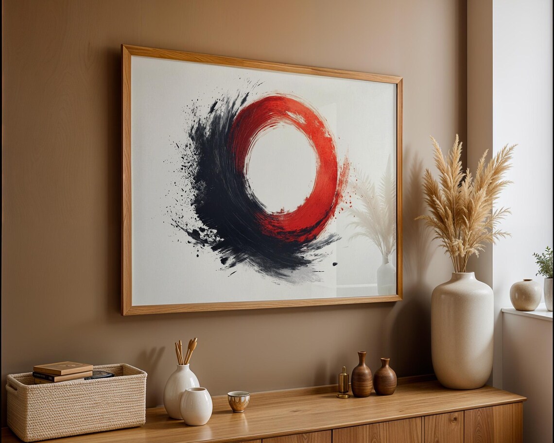 Orange And Black Paint Circle Modern Poster - Image 6