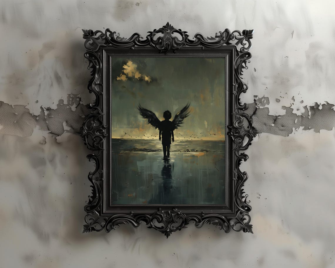 Gothic Dark Angel Print Moody Silhouette Art