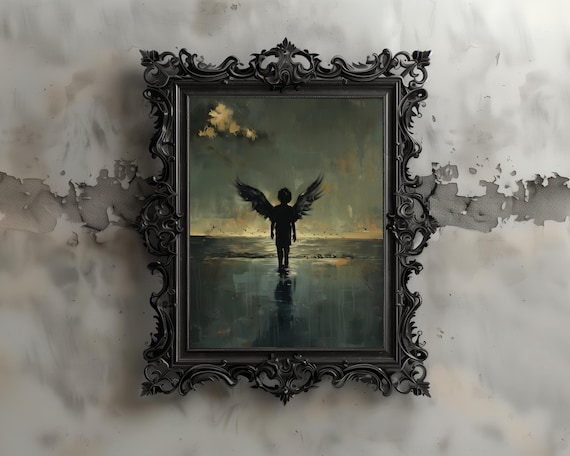 Gothic Dark Angel Print Moody Silhouette Art