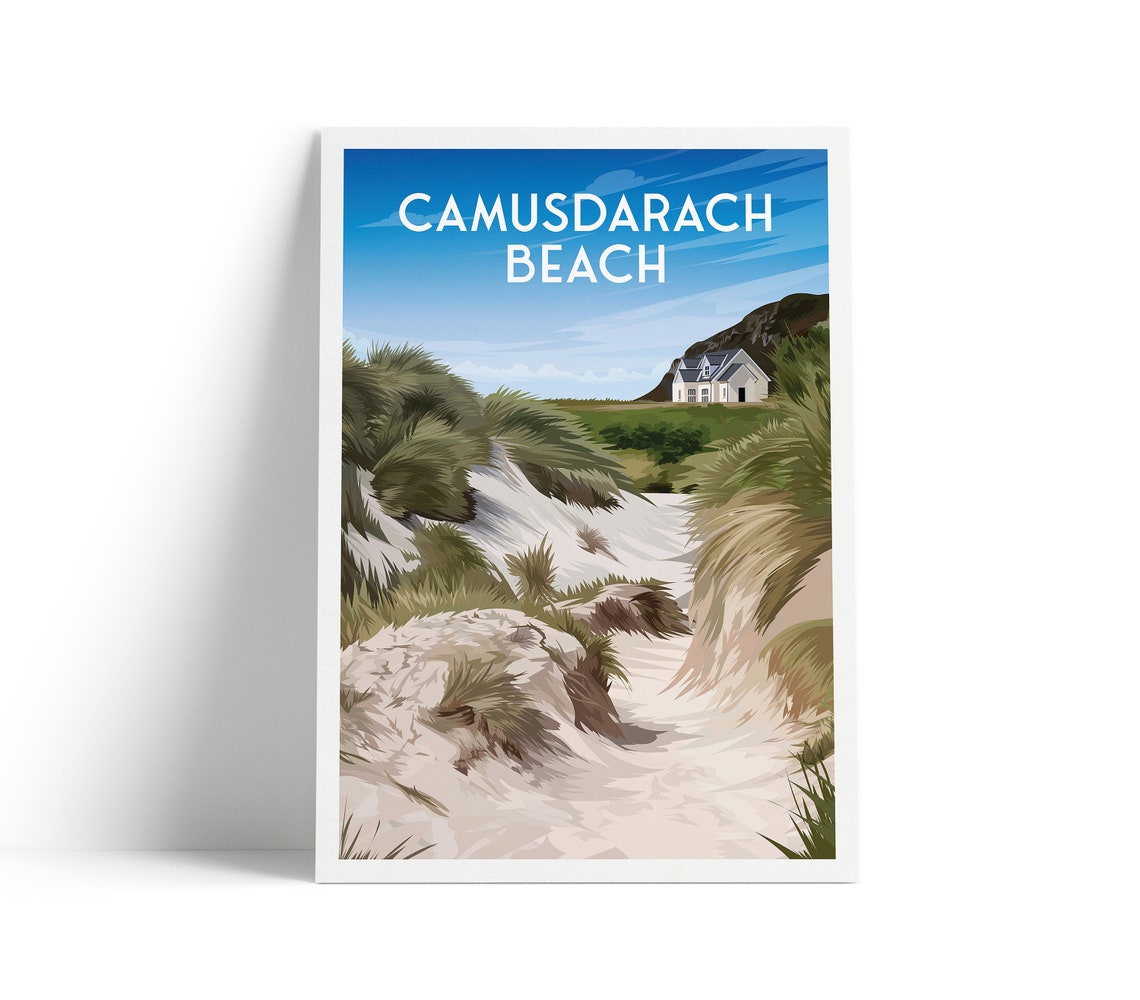 Camusdarach Beach White Sand Dunes Coastal Path Travel Poster