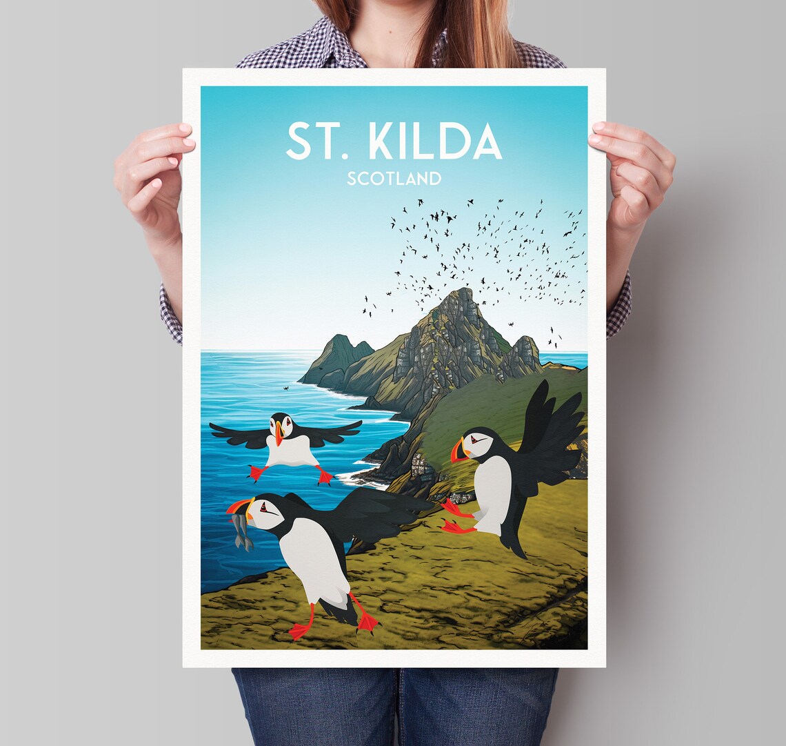 St Kilda Travel Poster, Scottish Island Illustration