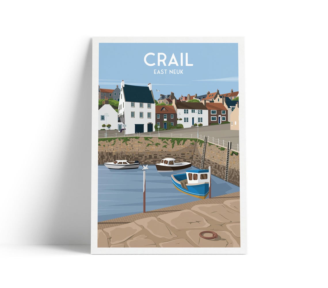 Crail East Neuk Fishing Harbour Boats Scotland Travel Poster