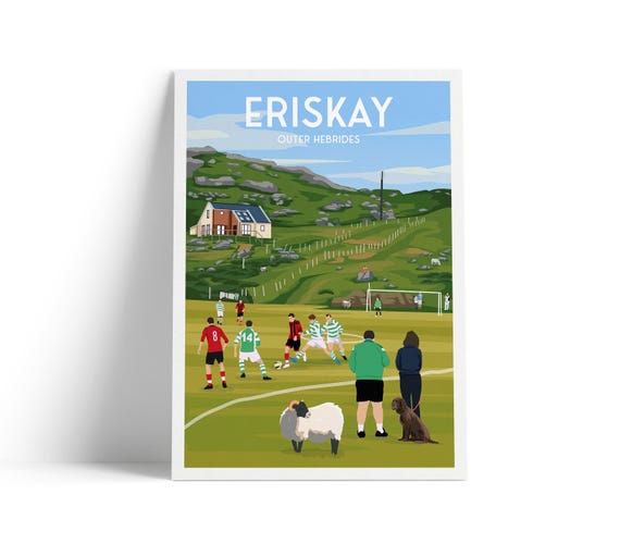 Eriskay Travel Poster Football Pitch Outer Hebrides Wall Art Print