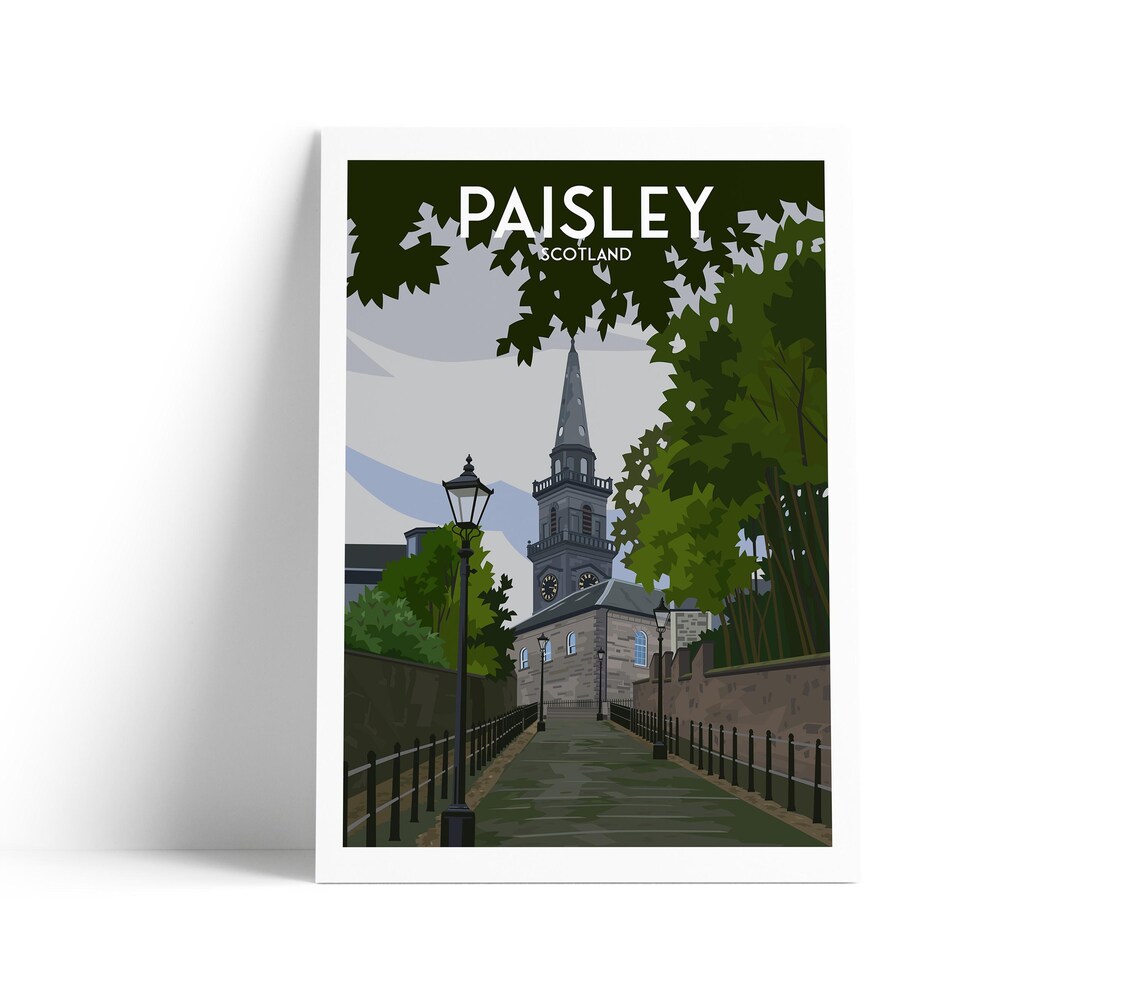 Paisley Scotland High Church Steeple Tree Lined Walk Poster Art