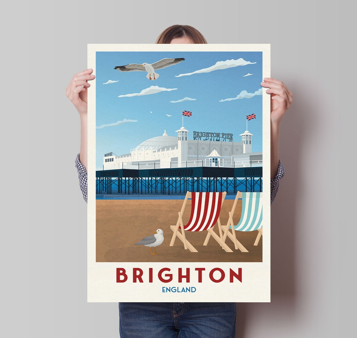 Brighton Pier England Vintage Style Beach Seaside Travel Poster