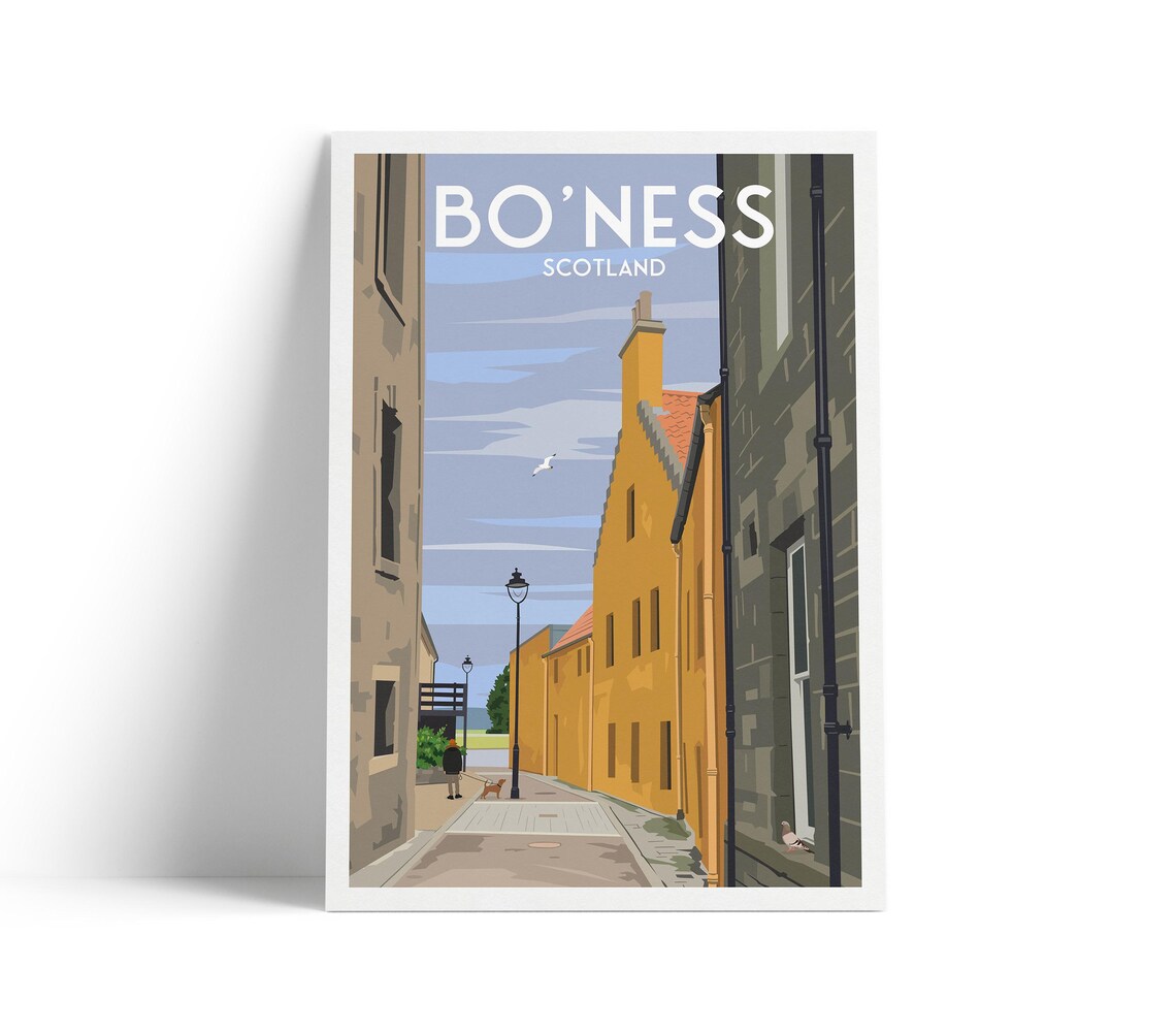 Bo'ness Scotland Historic Old Town Alley Street Travel Poster