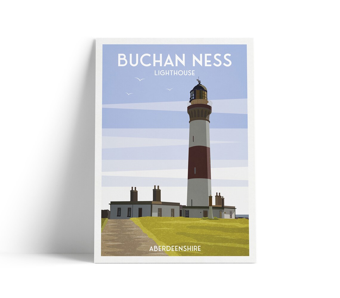 Buchan Ness Aberdeenshire Travel Poster, Lighthouse