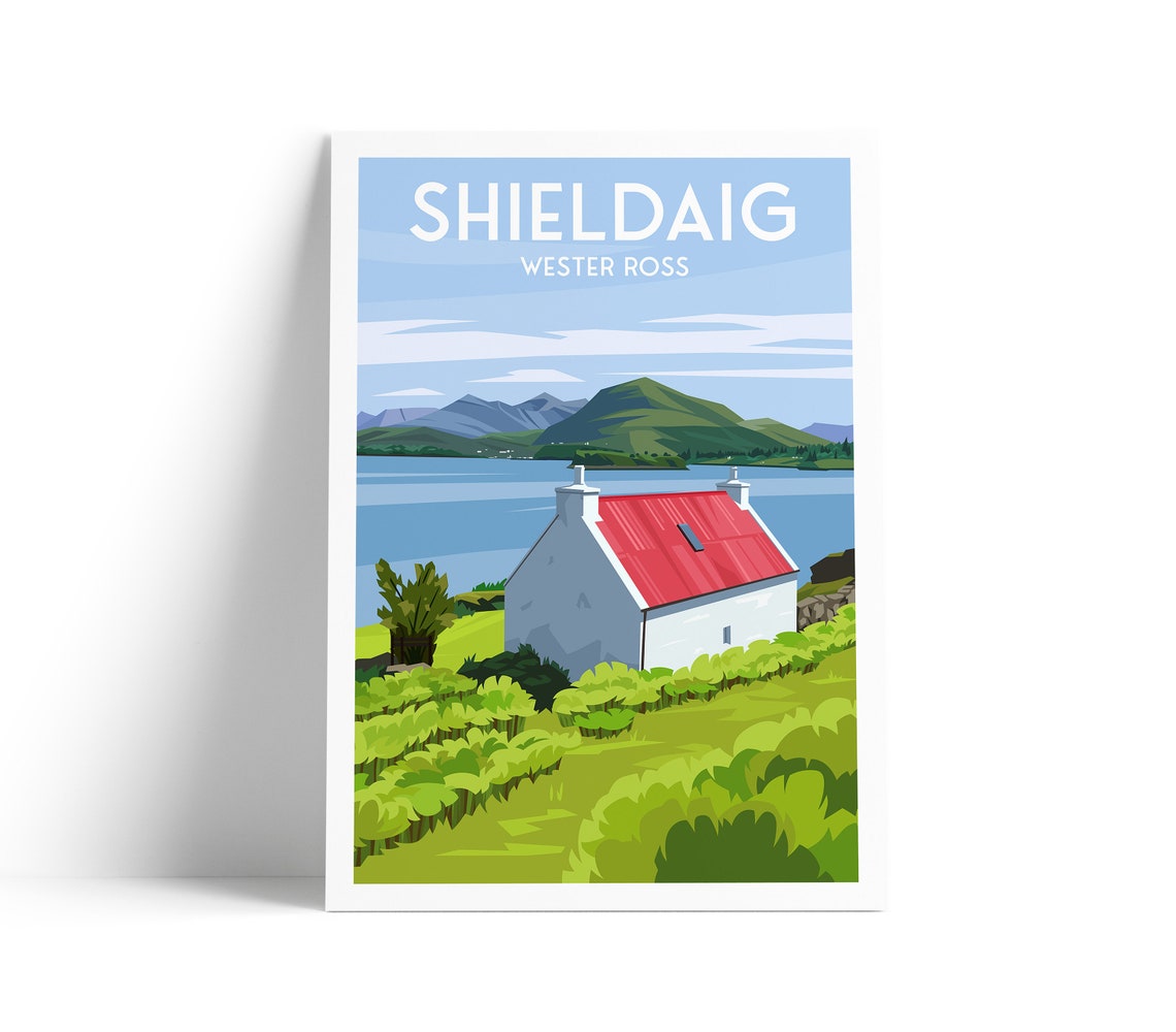 Shieldaig Wester Ross Red Roof Cottage Loch Hillside Scotland Poster