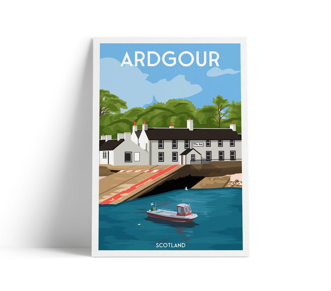 Ardgour Scotland Highlands Inn Slipway and Boat Travel Poster