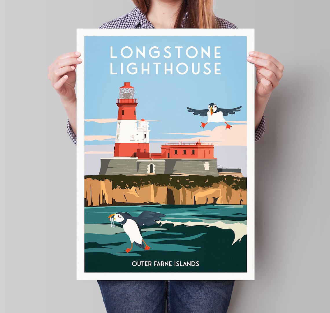 Longstone Lighthouse Travel Poster, Northumberland England