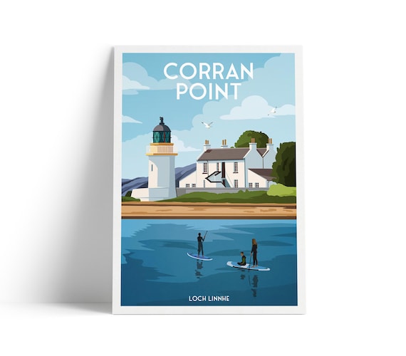 Corran Point Lighthouse Travel Poster, Loch Linnhe Scotland