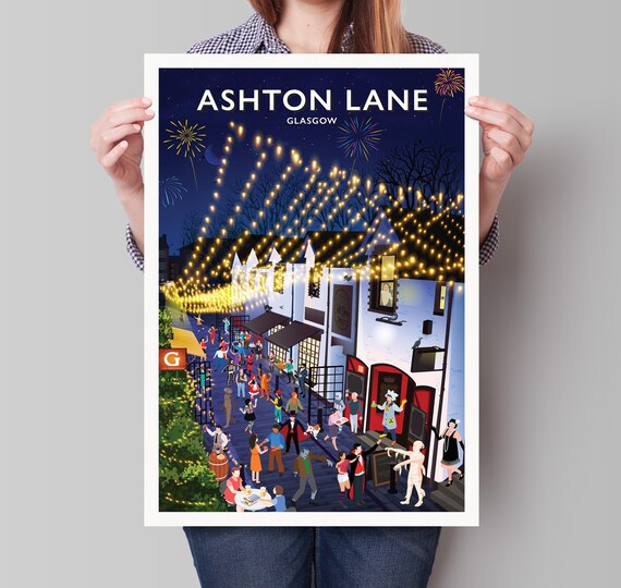Ashton Lane Poster Fancy Dress Party Fireworks Print Festivities Bonfire Night Halloween Hogmanay Costume Street