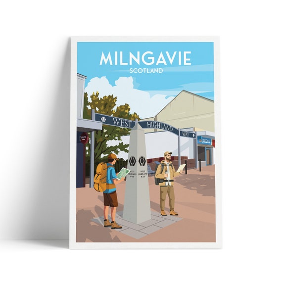 Milngavie Print West Highland Way Trail Beginning Scotland Hillwalking Travel Poster