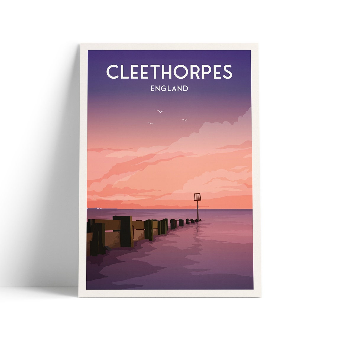Cleethorpes England Vintage Travel Poster Seaside Sunset Beach