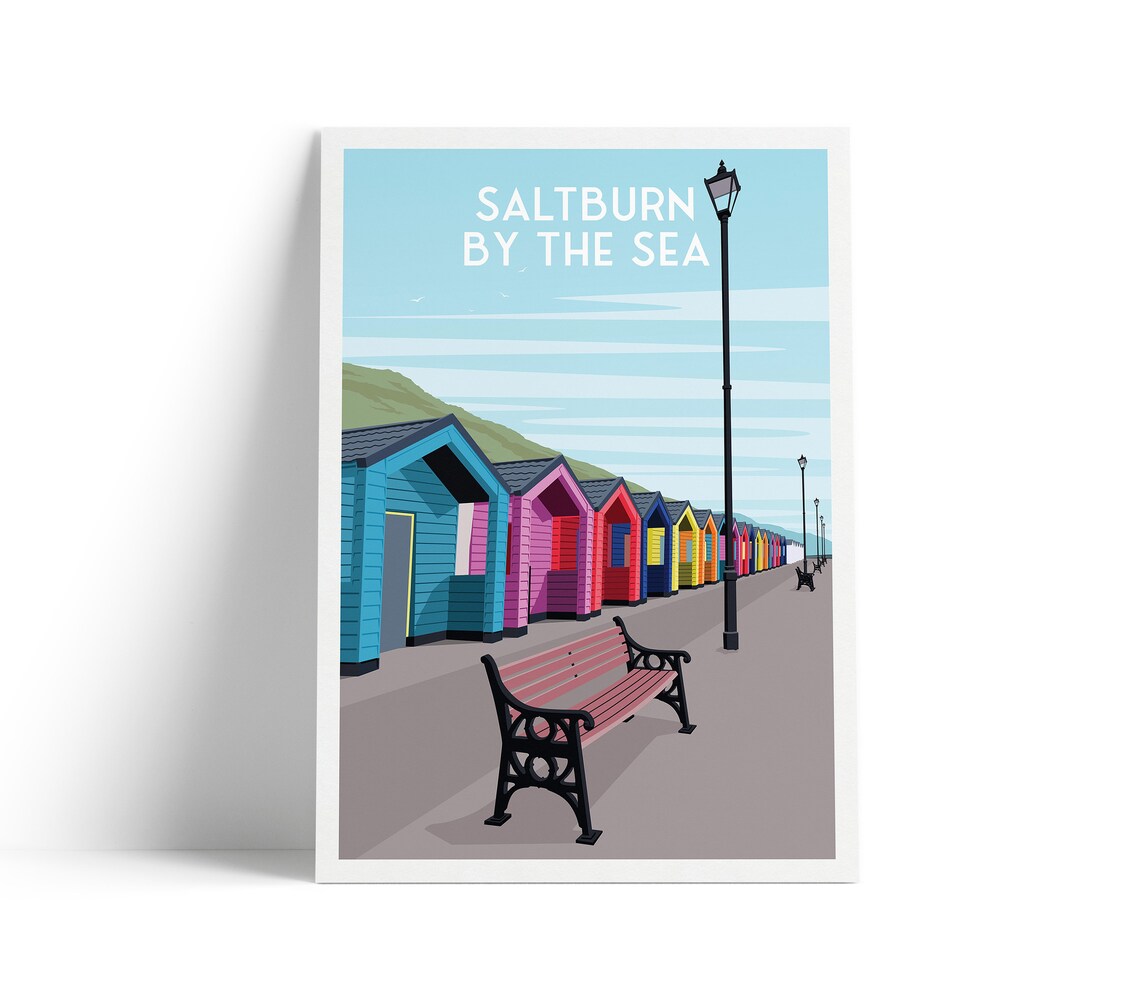 Saltburn By The Sea Coloured Huts Travel Poster