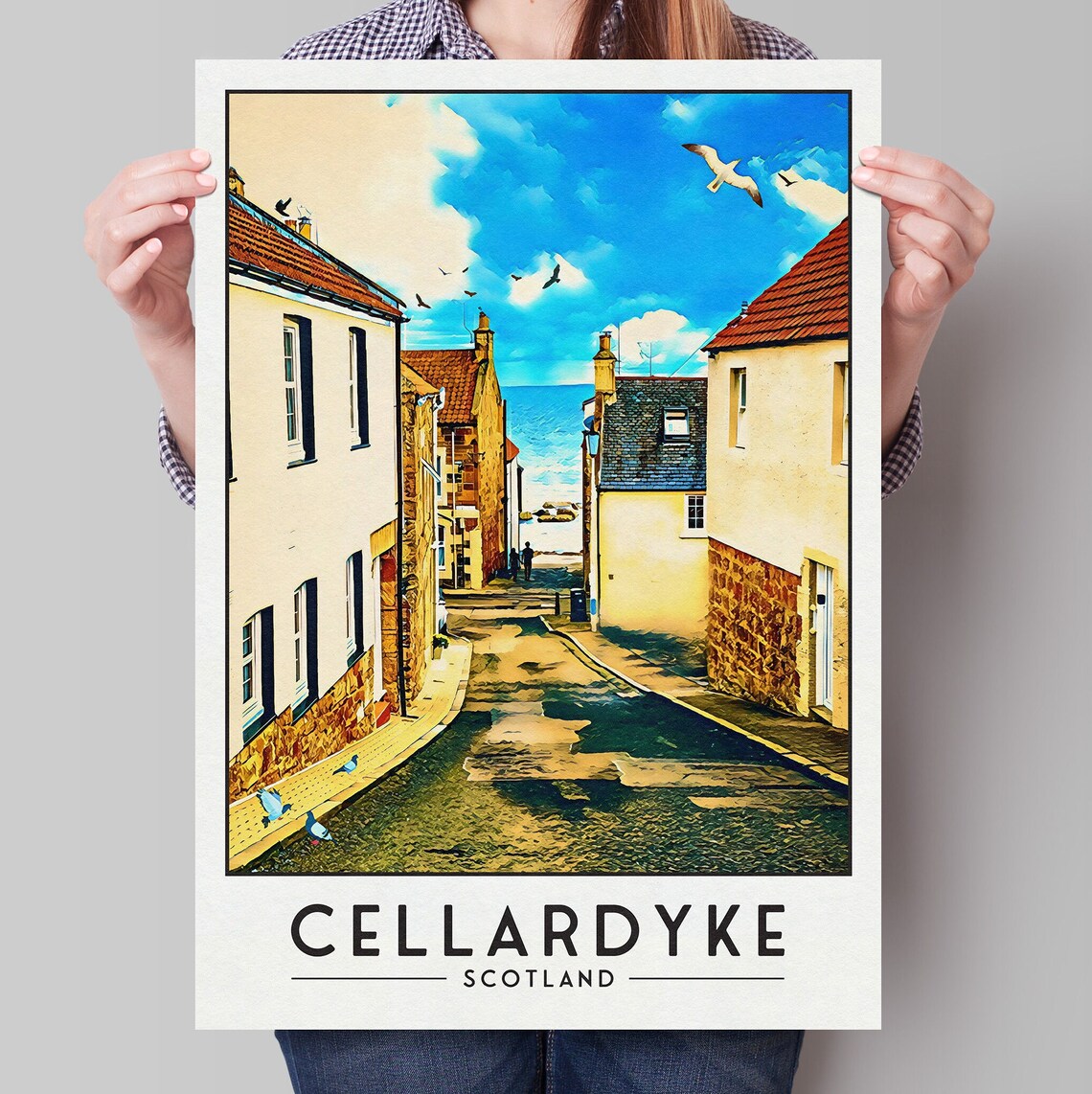 Cellardyke Scotland Coastal Street Sea Fishing Village Travel Poster