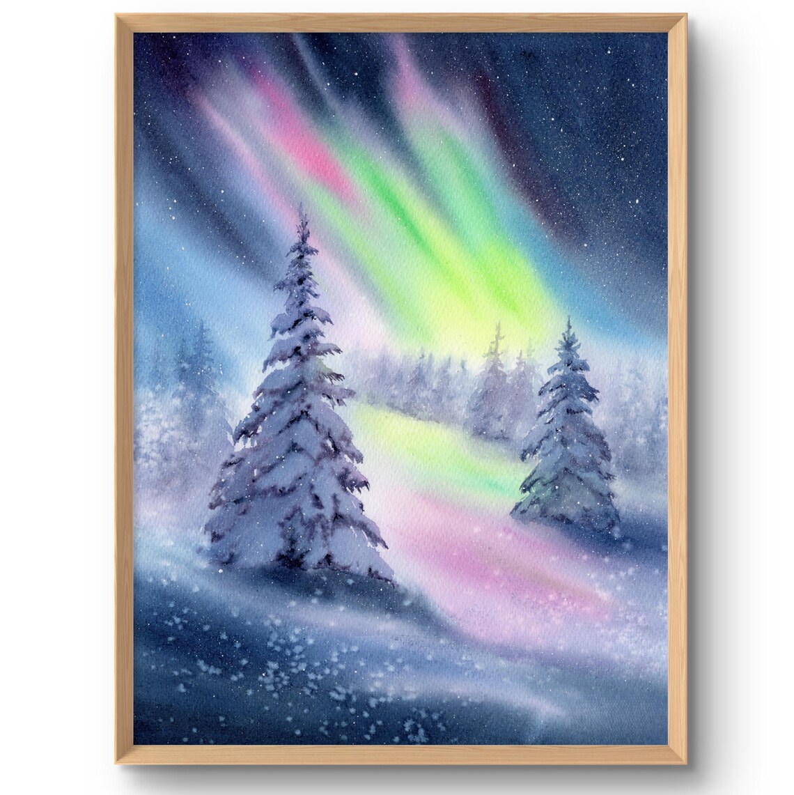 Northern Landscape Watercolor Art Print, Pine Forest