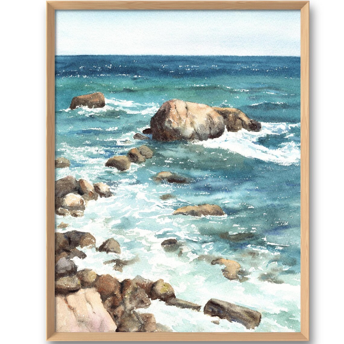 Rocky Coast Watercolor Art Print, Big Sur Coastline
