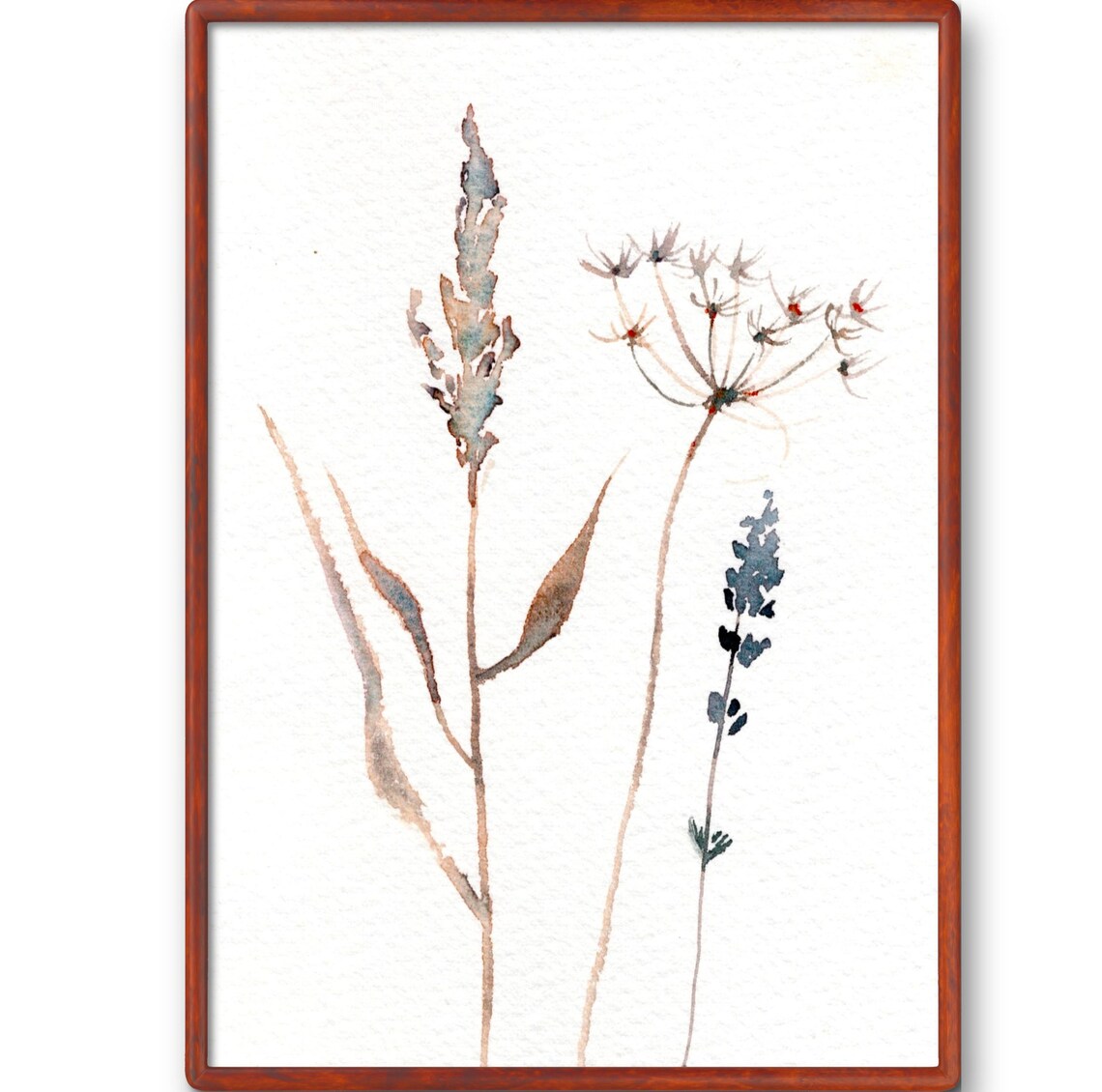 Delicate Wildflower Stems Minimalist Watercolor Botanical Poster