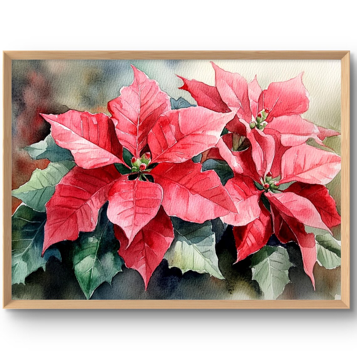 Poinsettia Watercolor Style Christmas Flower Art Print
