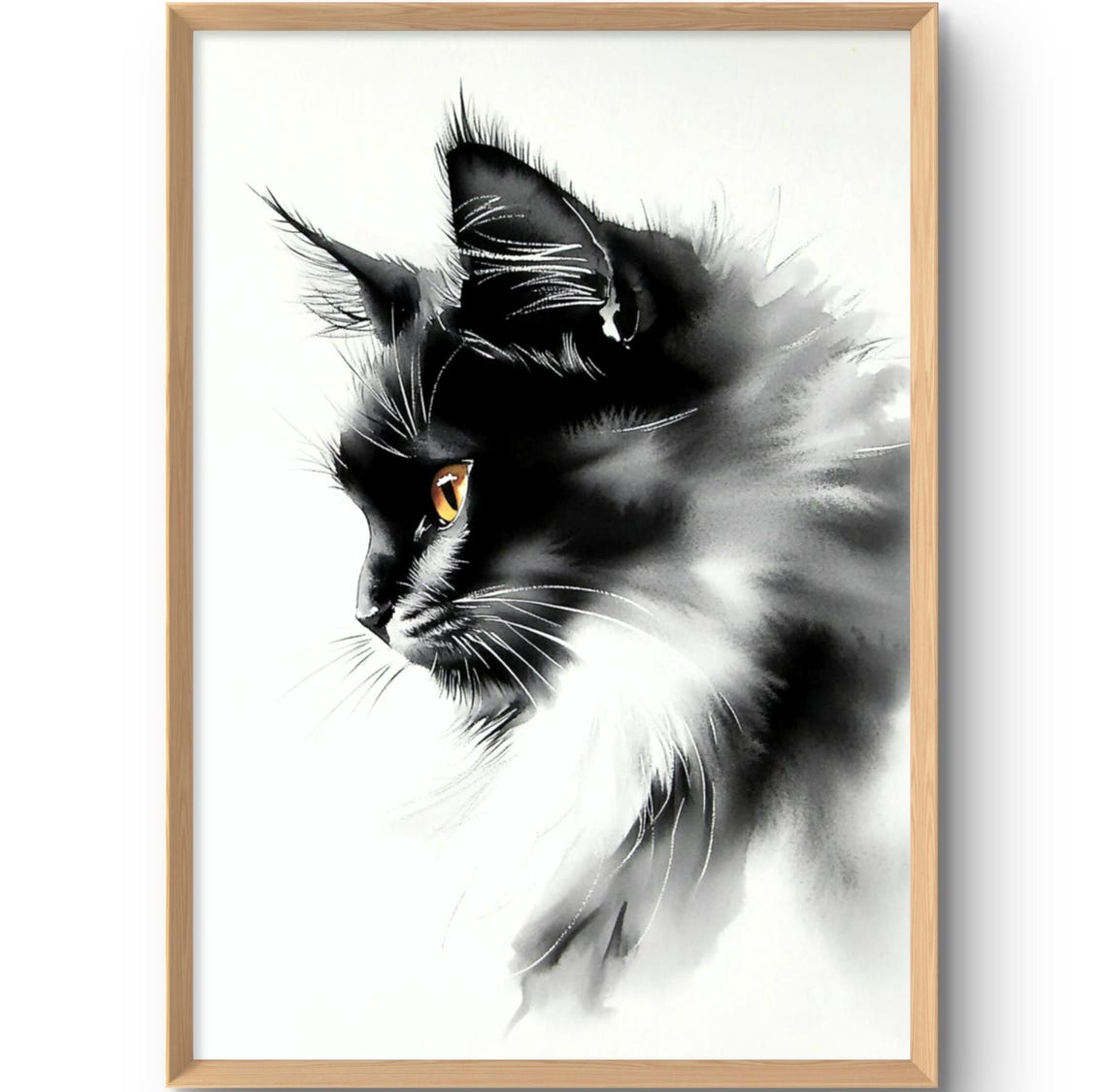Black Cat Amber Eye Watercolor Portrait Pet Lovers Art Poster