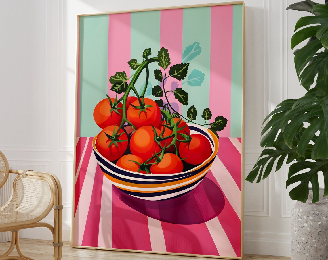 Tomato Print Vine Tomatoes Painting Kitchen Prints Food Wall Art Mediterranean Painting Vegan Wall Art Fruit And Veg Prints Cute Cafe Decor - Image 3