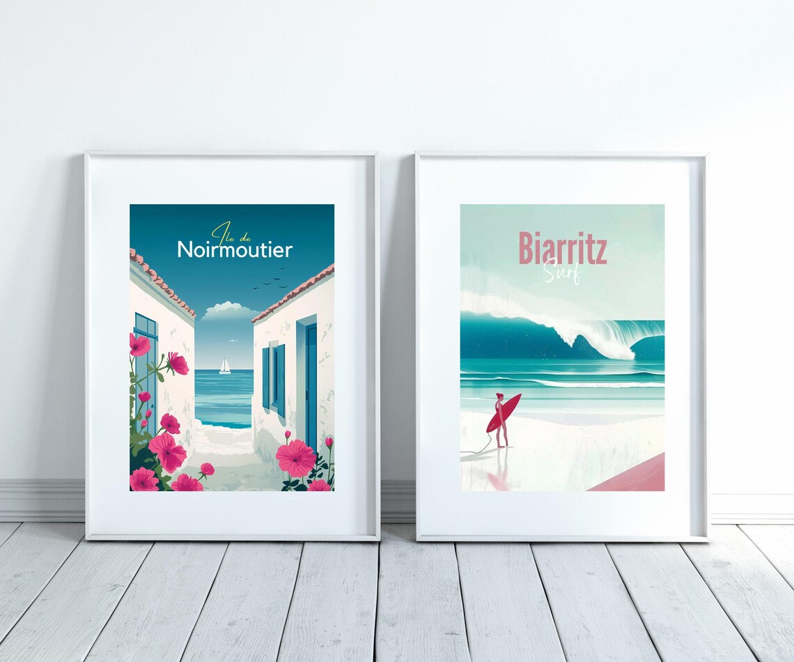 Ile De Noirmoutier France Flower Lined Alley Sea View Travel Poster - Image 3