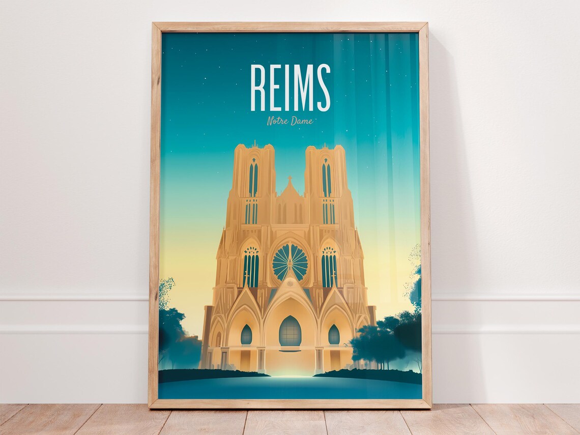 Reims Notre Dame Cathedral Starry Night France Travel Poster