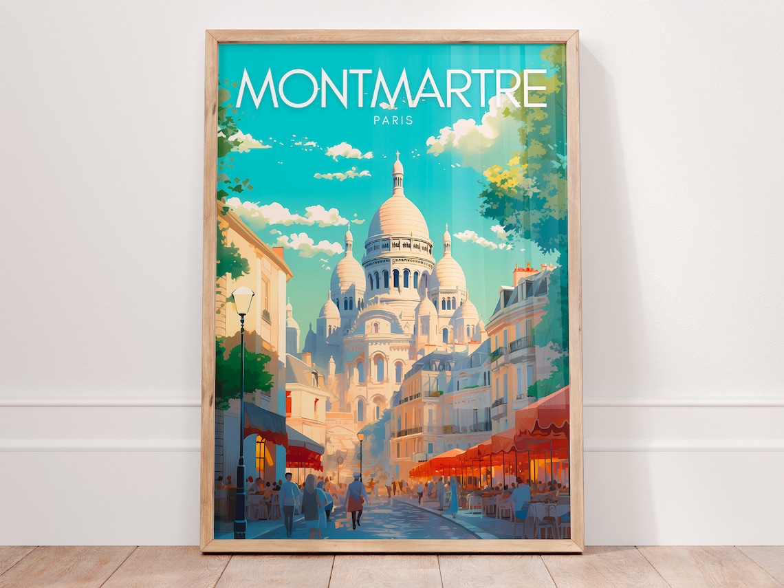 Montmartre Vintage Travel Poster, Parisian Decor