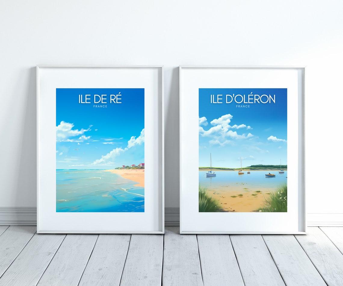 Ile de Ré France Beach Poster with Calm Sea and Soaring Seagulls - Image 2