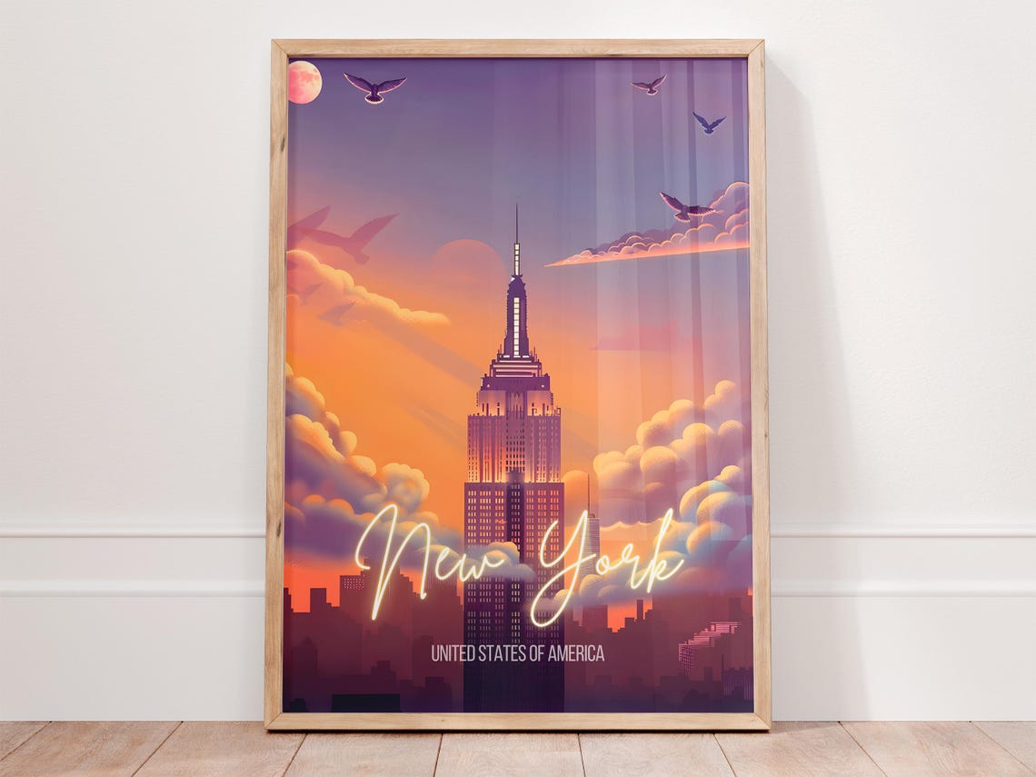 New York Empire State Building Sunset Skyline Cityscape Poster