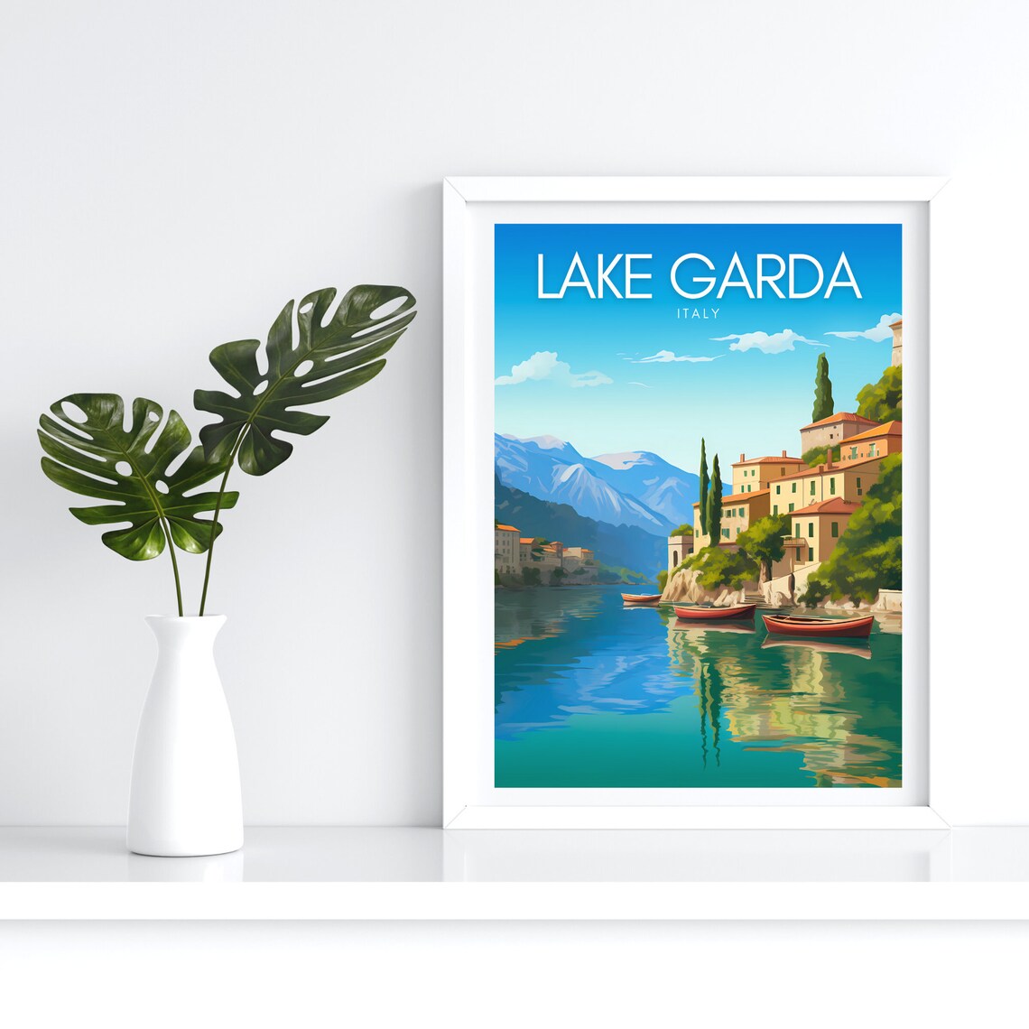 Lake Garda Italy Lakeside Village Colorful Boats Travel Poster - Image 5