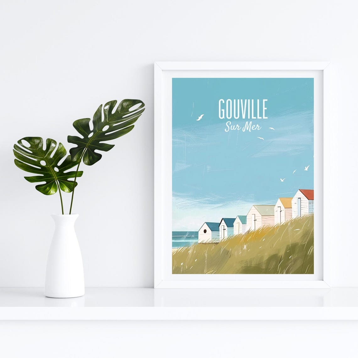 Gouville Sur Mer Normandy Beach Huts Grassy Dunes Coast Poster - Image 4