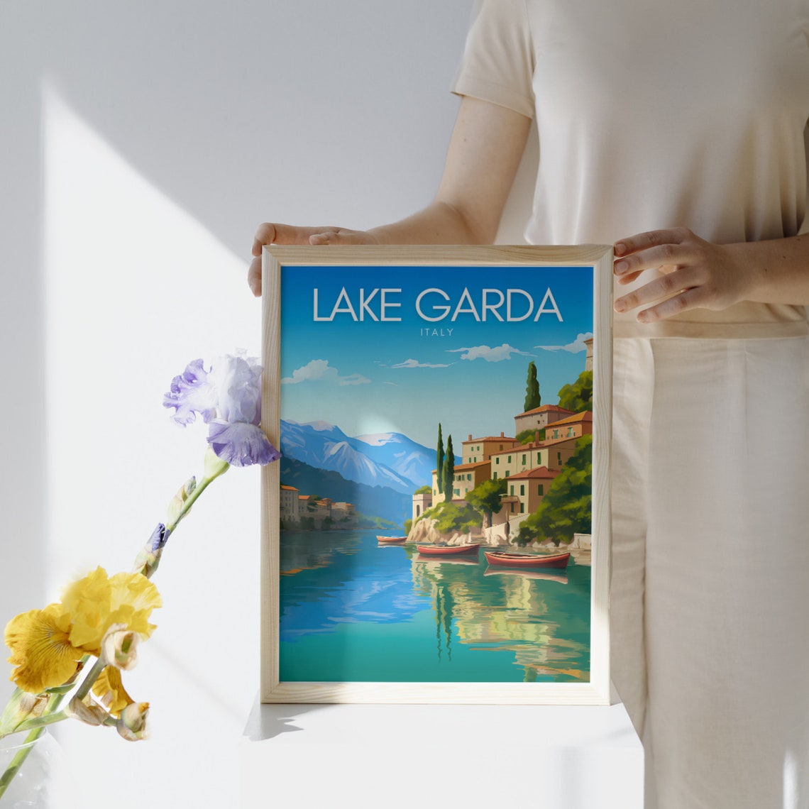 Lake Garda Italy Lakeside Village Colorful Boats Travel Poster - Image 3