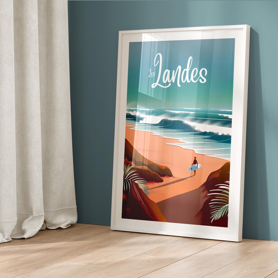 Les Landes France Surf Poster Big Waves Sandy Beach Travel Art - Image 5