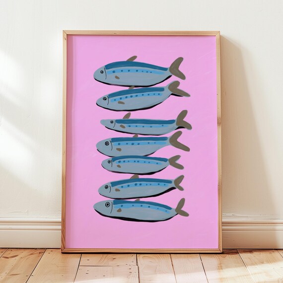 Sardines Art Print Sardine Painting Kitchen Wall French Restaurant Fish Apartment Decor Quirky
