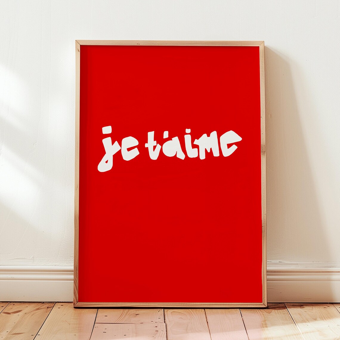 Je T'aime French Love Quote Bold White Script Red Wall Poster